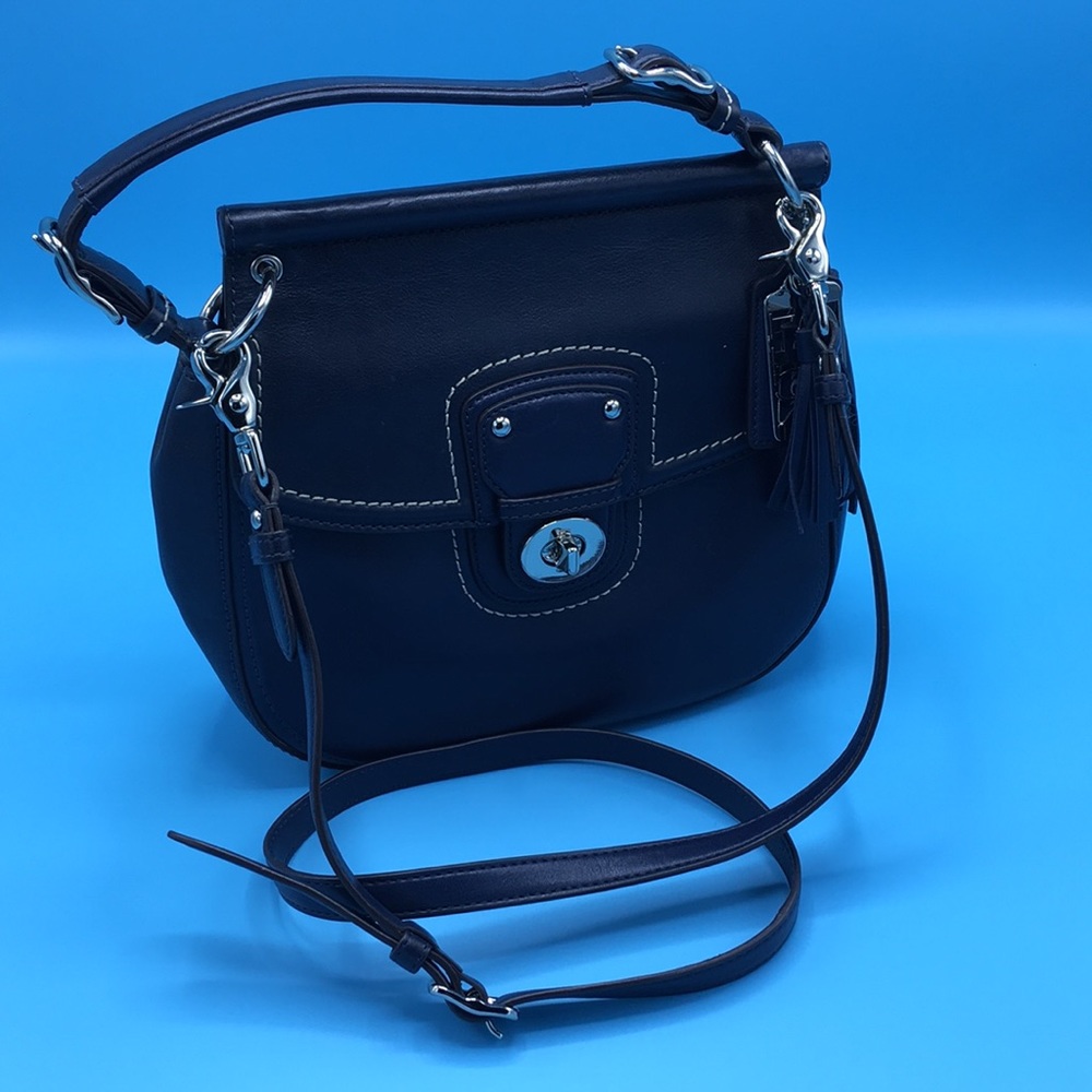 Coach navy blue crossbody bag with 2 handles